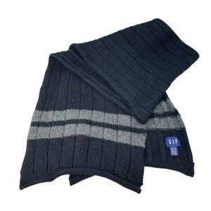 Vintage Gap Chunky Knit Wool Scarf Black Grey Stripe